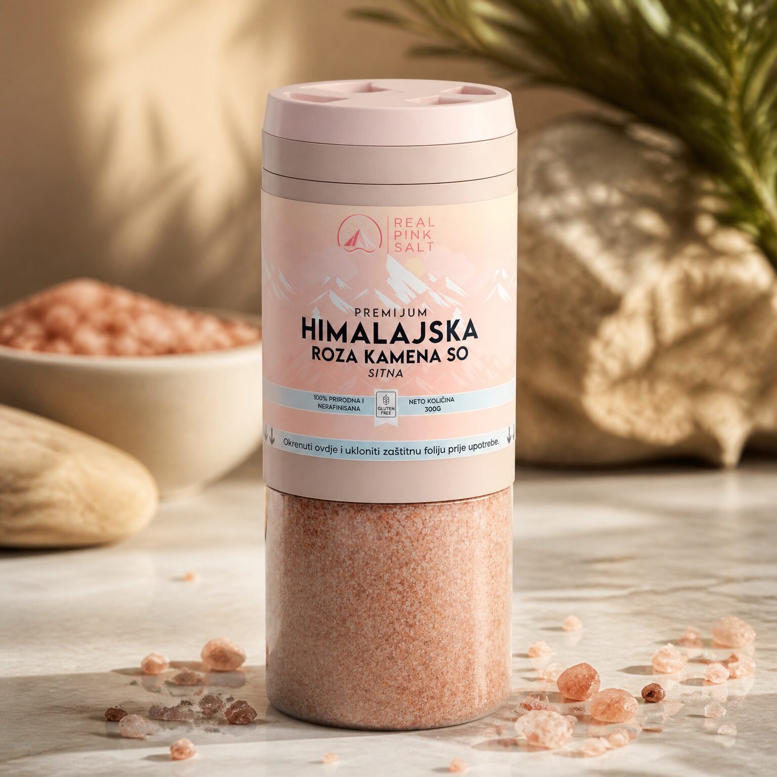 Himalayan pink salt table shaker with three pour settings
